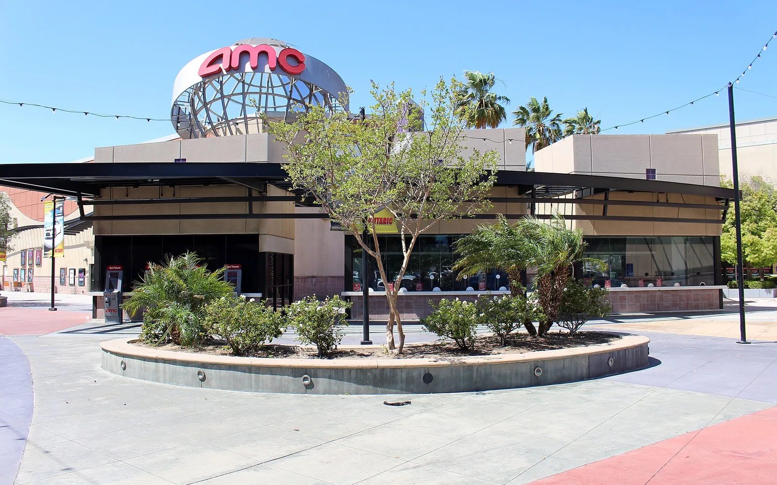 AMC Ontario Mills 30 box-office exterior at Ontario Mills, photographed in 2021.